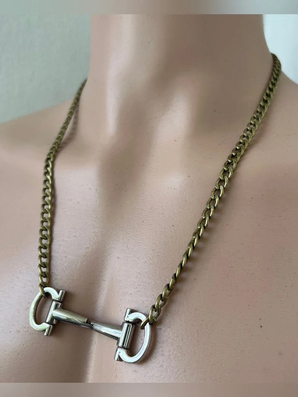 Men’s Ferragamo Horsebit Hardware Necklace | Two-tone Silver & Bronze 25” Chain